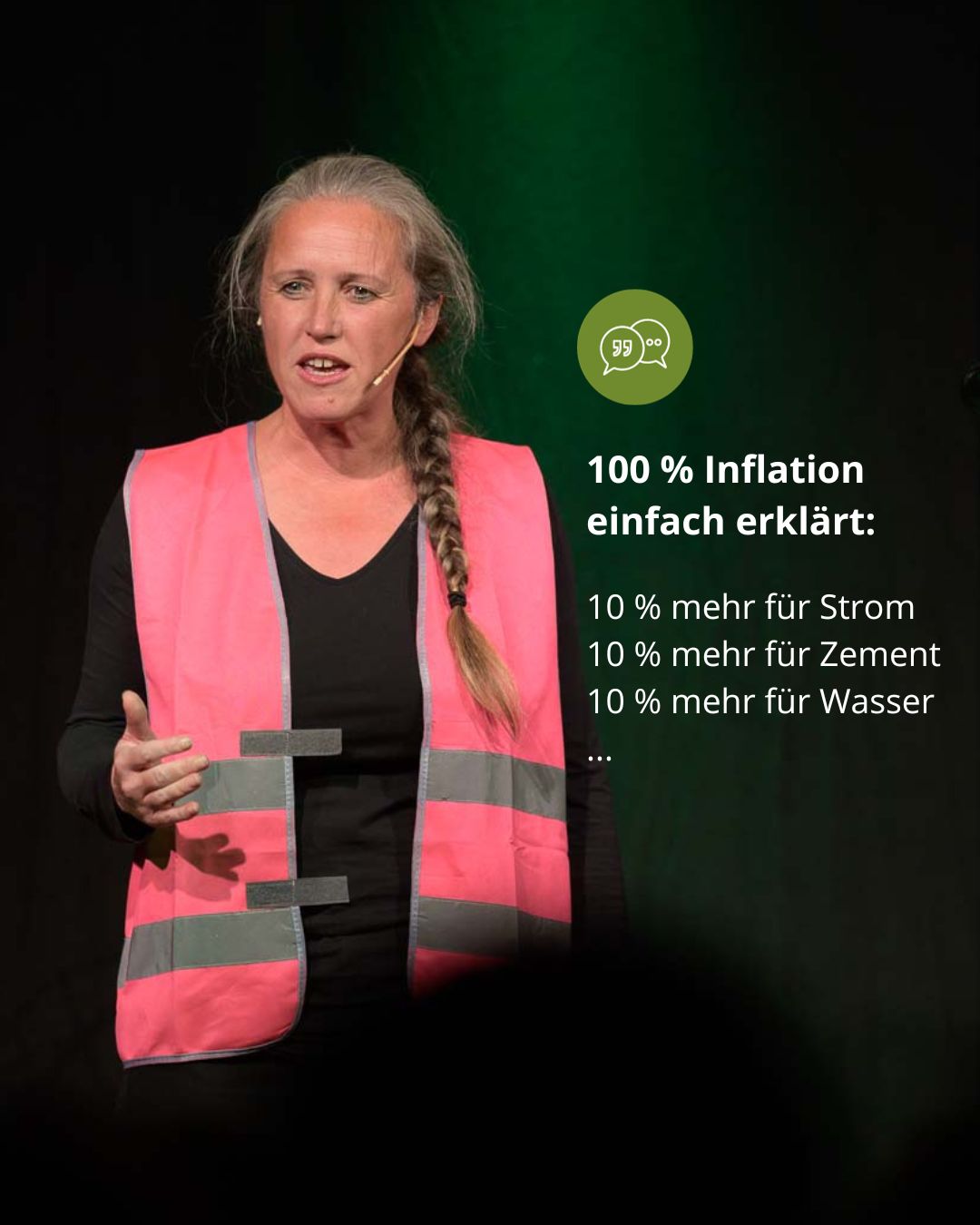 Martina Schimmer erklärt die Inflation auf der KU.BA Bühne