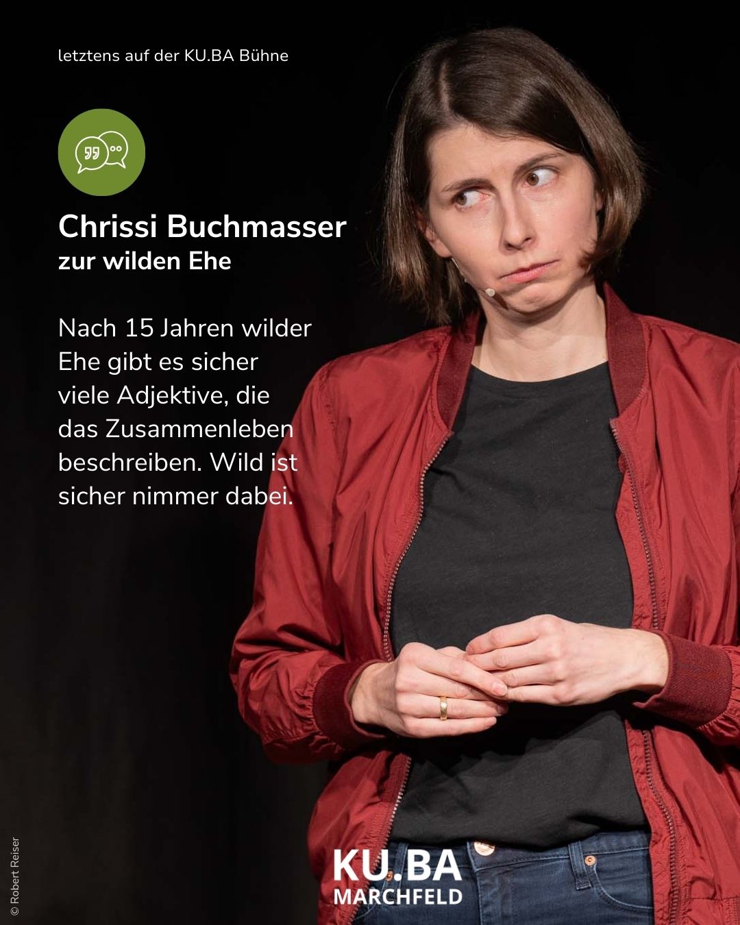 Chrissi Buchmasser ist eine vielversprechende Nachwuchskünstlerin am KU.BA Pionierpass. Chrissi Buchmasser zu wilden Ehe: Nach 15 Jahren wilder Ehe gibt es sicher viele Adjektive, die das Zusammenleben beschreiben. Wild ist sicher nimmer dabei.