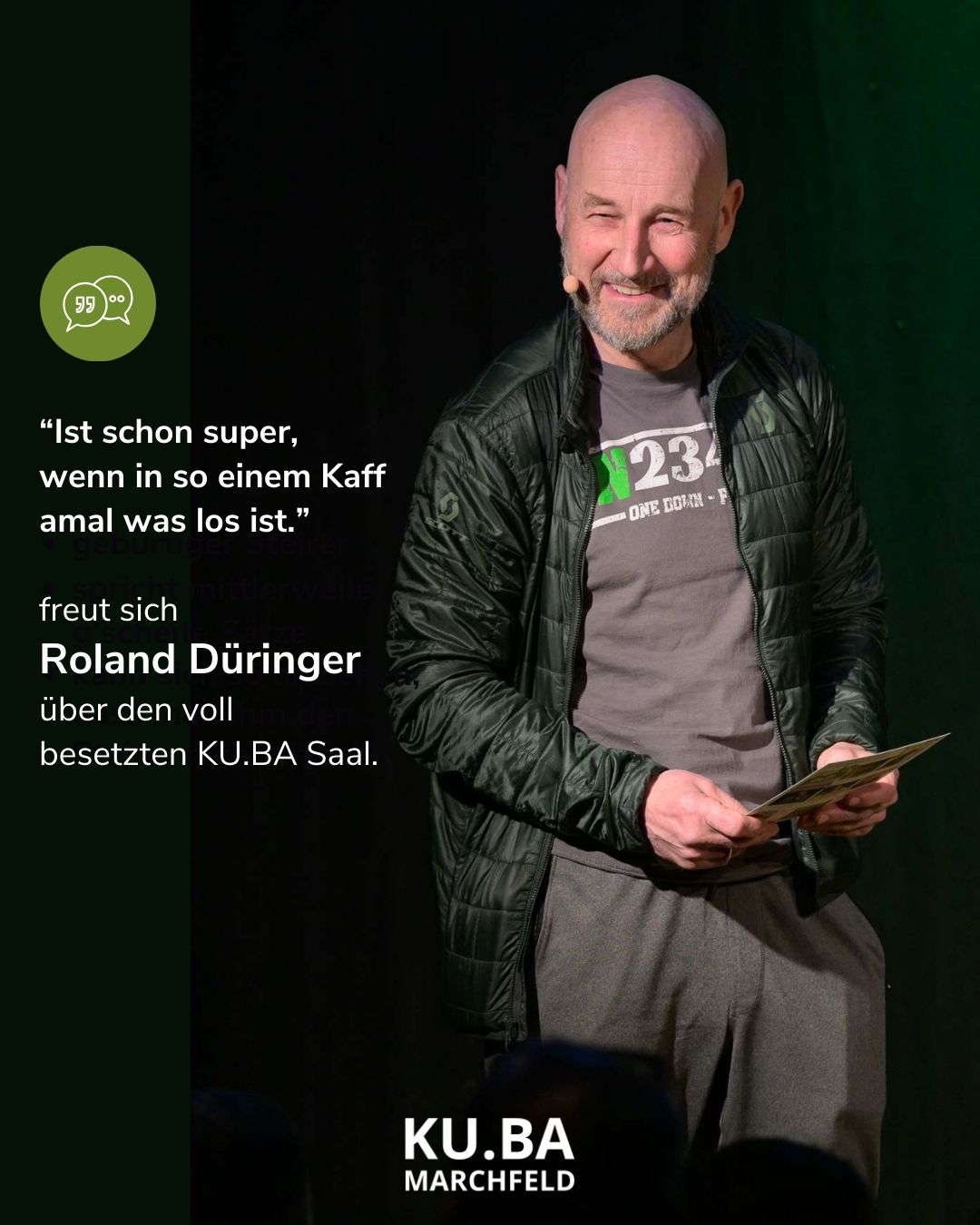 Roland Düringer mit Regenerationsabend 2.0 auf der KU.BA Bühne.