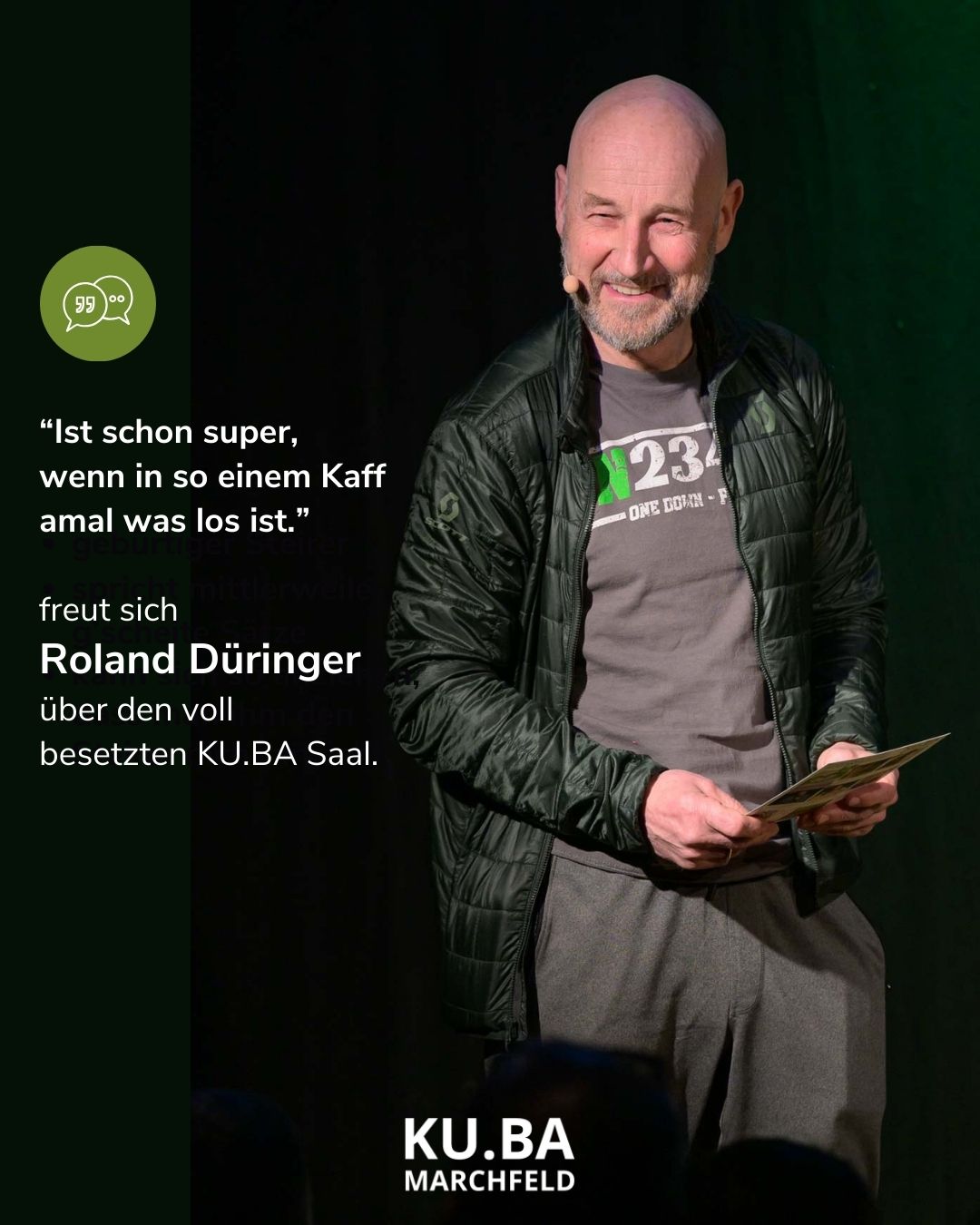 Roland Düringer mit Regenerationsabend 2.0 auf der KU.BA Bühne. Roland Düringer mit Regenerationsabend 2.0 auf der KU.BA Bühne.